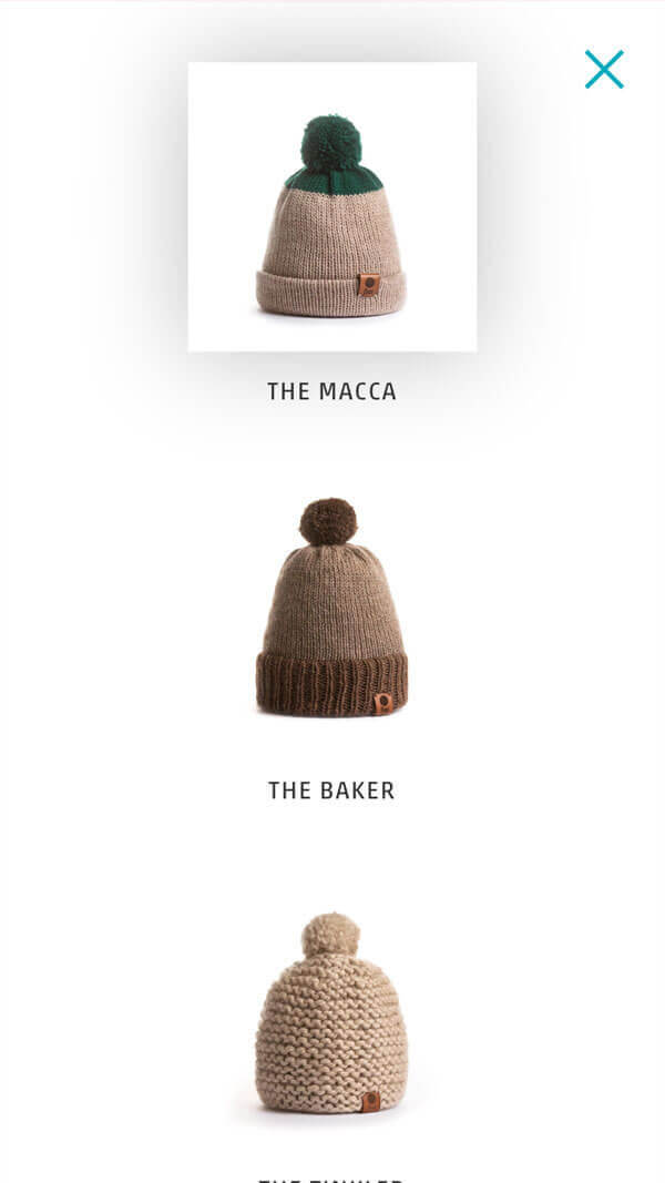 Funi Hat designer hat selection web app screenshot